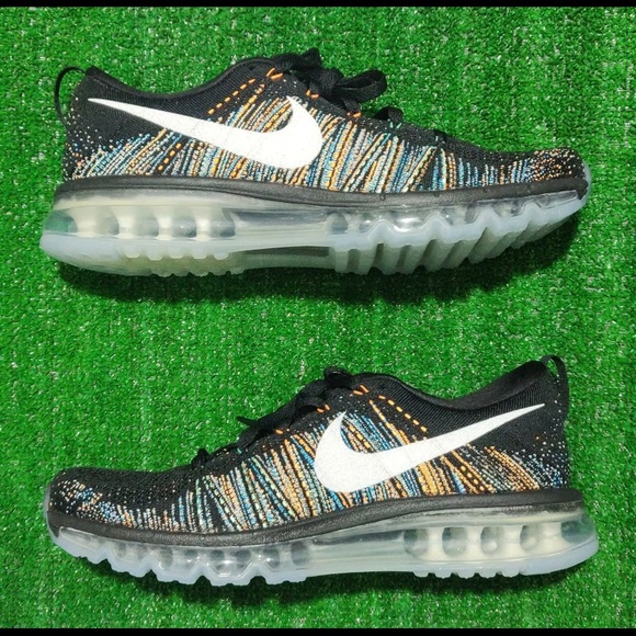 Nike Flyknit Air Max Black Multi Color Glow Shoes - Picture 2 of 6